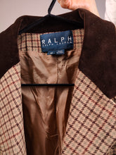 Load image into Gallery viewer, Vintage Ralph Lauren 100% wool blazer brown beige checker check tartan pattern jacket premium designer women 12 S
