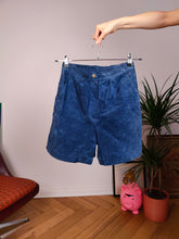 Load image into Gallery viewer, Vintage real suede leather blue shorts bermuda pants cutout XS-S
