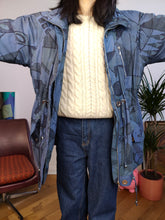 Load image into Gallery viewer, Vintage parka blue crazy print pattern jacket coat light padded M-L
