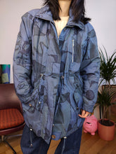 Load image into Gallery viewer, Vintage parka blue crazy print pattern jacket coat light padded M-L
