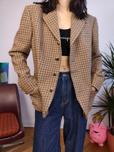 Load image into Gallery viewer, Vintage Ralph Lauren 100% wool blazer brown beige checker check tartan pattern jacket premium designer women 12 S
