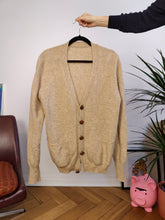 Load image into Gallery viewer, Vintage wool blend cardigan beige plain knit knitted jacket M
