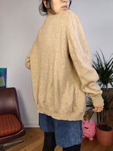 Load image into Gallery viewer, Vintage wool blend cardigan beige plain knit knitted jacket M
