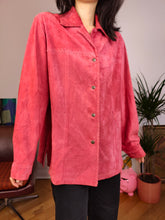 Lade das Bild in den Galerie-Viewer, Vintage 100 % echtes Wildleder-Hemdjacke rosa rot Damen DE40 M

