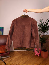 Lade das Bild in den Galerie-Viewer, Vintage echtes Wildleder weinrot braun rot Bomber oversized Jacke Mantel Unisex Damen Herren M

