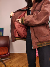 Lade das Bild in den Galerie-Viewer, Vintage echtes Wildleder weinrot braun rot Bomber oversized Jacke Mantel Unisex Damen Herren M
