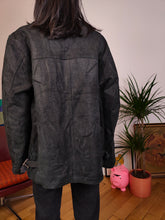 Load image into Gallery viewer, Vintage real suede leather black bomber jacket black coat pattern unisex women men 48 L
