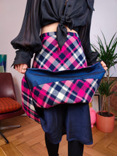 Load image into Gallery viewer, Vintage wool plaid skirt tartan check checker pink white pattern midi long XS
