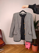 Load image into Gallery viewer, Vintage cashmere wool blazer white black check pied de poule houndstooth pattern jacket women IT 44 S
