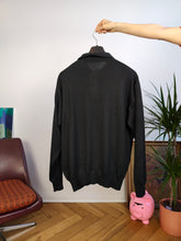 Load image into Gallery viewer, Vintage Merino wool mix knit polo sweater black plain knitted pullover jumper unisex men XL
