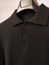 Load image into Gallery viewer, Vintage Merino wool mix knit polo sweater black plain knitted pullover jumper unisex men XL
