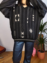 Load image into Gallery viewer, Vintage Cacharel designer wool blend sweater knit black white pattern pullover jumper women men unisex L

