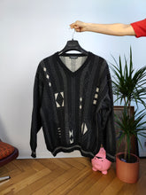 Load image into Gallery viewer, Vintage Cacharel designer wool blend sweater knit black white pattern pullover jumper women men unisex L
