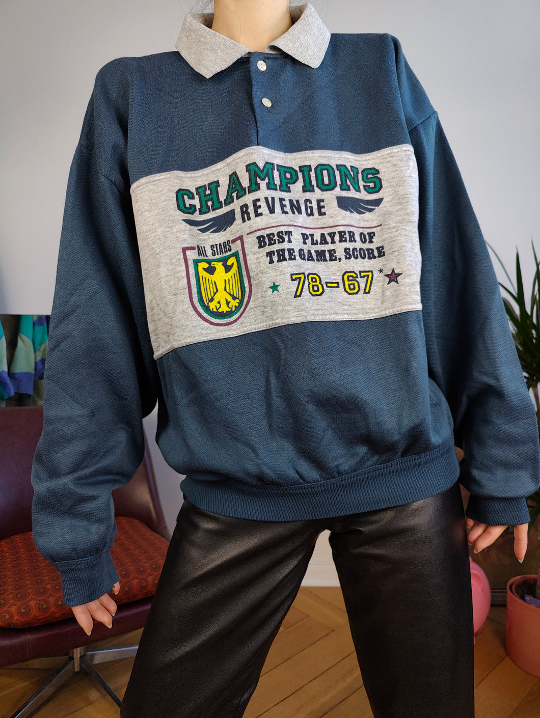 Vintage 90s Champions college sweatshirt sweater pullover jumper university sport polo blue grey women unisex men L