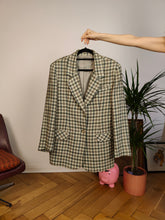 Load image into Gallery viewer, Vintage 100% wool blazer sage green beige check checker pattern pattern jacket women L
