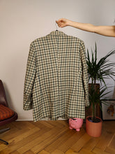 Load image into Gallery viewer, Vintage 100% wool blazer sage green beige check checker pattern pattern jacket women L

