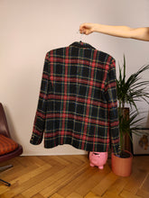 Load image into Gallery viewer, Vintage wool blend black blazer red check checker pattern pattern jacket women M

