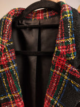 Load image into Gallery viewer, Vintage wool blend black blazer red check checker pattern pattern jacket women M
