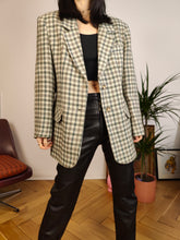 Load image into Gallery viewer, Vintage 100% wool blazer sage green beige check checker pattern pattern jacket women L
