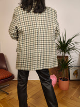 Load image into Gallery viewer, Vintage 100% wool blazer sage green beige check checker pattern pattern jacket women L
