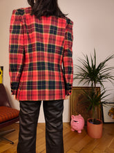 Load image into Gallery viewer, Vintage 80s Max Dine 100% wool blazer red check checker pattern tartan velvet collar jacket women S

