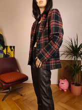 Load image into Gallery viewer, Vintage wool blend black blazer red check checker pattern pattern jacket women M
