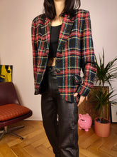 Load image into Gallery viewer, Vintage wool blend black blazer red check checker pattern pattern jacket women M
