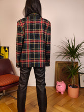 Load image into Gallery viewer, Vintage wool blend black blazer red check checker pattern pattern jacket women M

