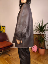 Load image into Gallery viewer, Vintage genuine shearling leather coat grey sheepskin lambskin sherpa winter S
