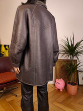 Lade das Bild in den Galerie-Viewer, Vintage genuine shearling leather coat grey sheepskin lambskin sherpa winter S
