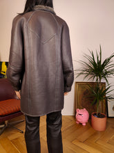 Load image into Gallery viewer, Vintage genuine shearling leather coat grey sheepskin lambskin sherpa winter S

