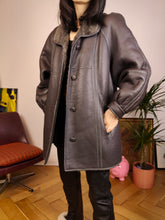 Load image into Gallery viewer, Vintage genuine shearling leather coat grey sheepskin lambskin sherpa winter S
