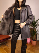 Load image into Gallery viewer, Vintage genuine shearling leather coat grey sheepskin lambskin sherpa winter S
