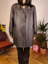 Load image into Gallery viewer, Vintage genuine shearling leather coat grey sheepskin lambskin sherpa winter S
