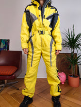 Load image into Gallery viewer, Vintage Colmar designer ski suit snow snowboard winter sport onesie overall jumpsuit black yellow IT44 DE38 US8 EU S
