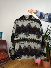 Lade das Bild in den Galerie-Viewer, Vintage thick fleece pullover jumper blue grey snow pattern sweater women men unisex M
