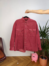 Lade das Bild in den Galerie-Viewer, Vintage cord red shirt corduroy cotton button up long sleeve plain women M-L
