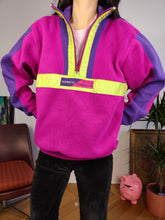 Load image into Gallery viewer, Vintage Siemens fleece pullover jumper embroidery pink purple sweater women men unisex S
