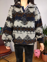 Load image into Gallery viewer, Vintage thick fleece pullover jumper blue grey snow pattern sweater women men unisex M
