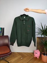 Load image into Gallery viewer, Vintage wool mix knit polo sweater green plain knitted pullover jumper embroidery logo women unisex men M
