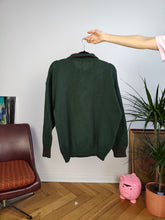 Lade das Bild in den Galerie-Viewer, Vintage wool mix knit polo sweater green plain knitted pullover jumper embroidery logo women unisex men M

