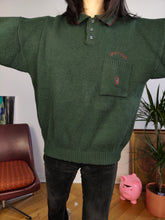 Load image into Gallery viewer, Vintage wool mix knit polo sweater green plain knitted pullover jumper embroidery logo women unisex men M

