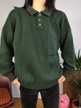 Load image into Gallery viewer, Vintage wool mix knit polo sweater green plain knitted pullover jumper embroidery logo women unisex men M
