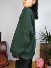 Load image into Gallery viewer, Vintage wool mix knit polo sweater green plain knitted pullover jumper embroidery logo women unisex men M
