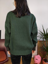 Load image into Gallery viewer, Vintage wool mix knit polo sweater green plain knitted pullover jumper embroidery logo women unisex men M
