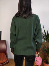 Load image into Gallery viewer, Vintage wool mix knit polo sweater green plain knitted pullover jumper embroidery logo women unisex men M
