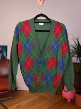 Load image into Gallery viewer, Vintage wool blend United Colors of Benetton cardigan argyle green knit jacket diamonds pattern women S-M
