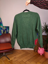 Lade das Bild in den Galerie-Viewer, Vintage wool blend United Colors of Benetton cardigan argyle green knit jacket diamonds pattern women S-M
