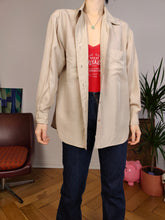 Load image into Gallery viewer, Vintage 100% silk shirt blouse beige cream off white long sleeve button up plain women S
