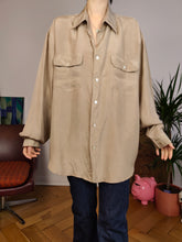 Load image into Gallery viewer, Vintage 100% silk shirt blouse beige cream off white long sleeve button up plain women L
